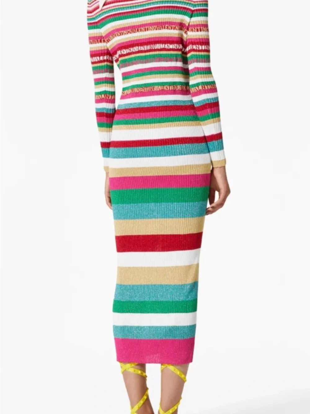 Valentino Garavani Colorful Striped Ribbed Button-Down Midi Dress / Cardigan - Picture 3 of 3